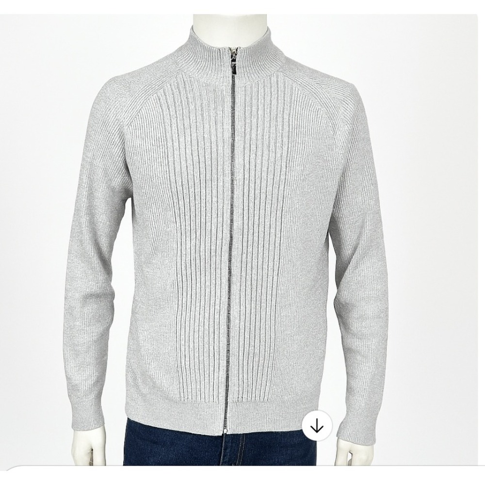 INC International Concepts Sweater Mens Full Zip Ribbed Mock Neck Gray Large